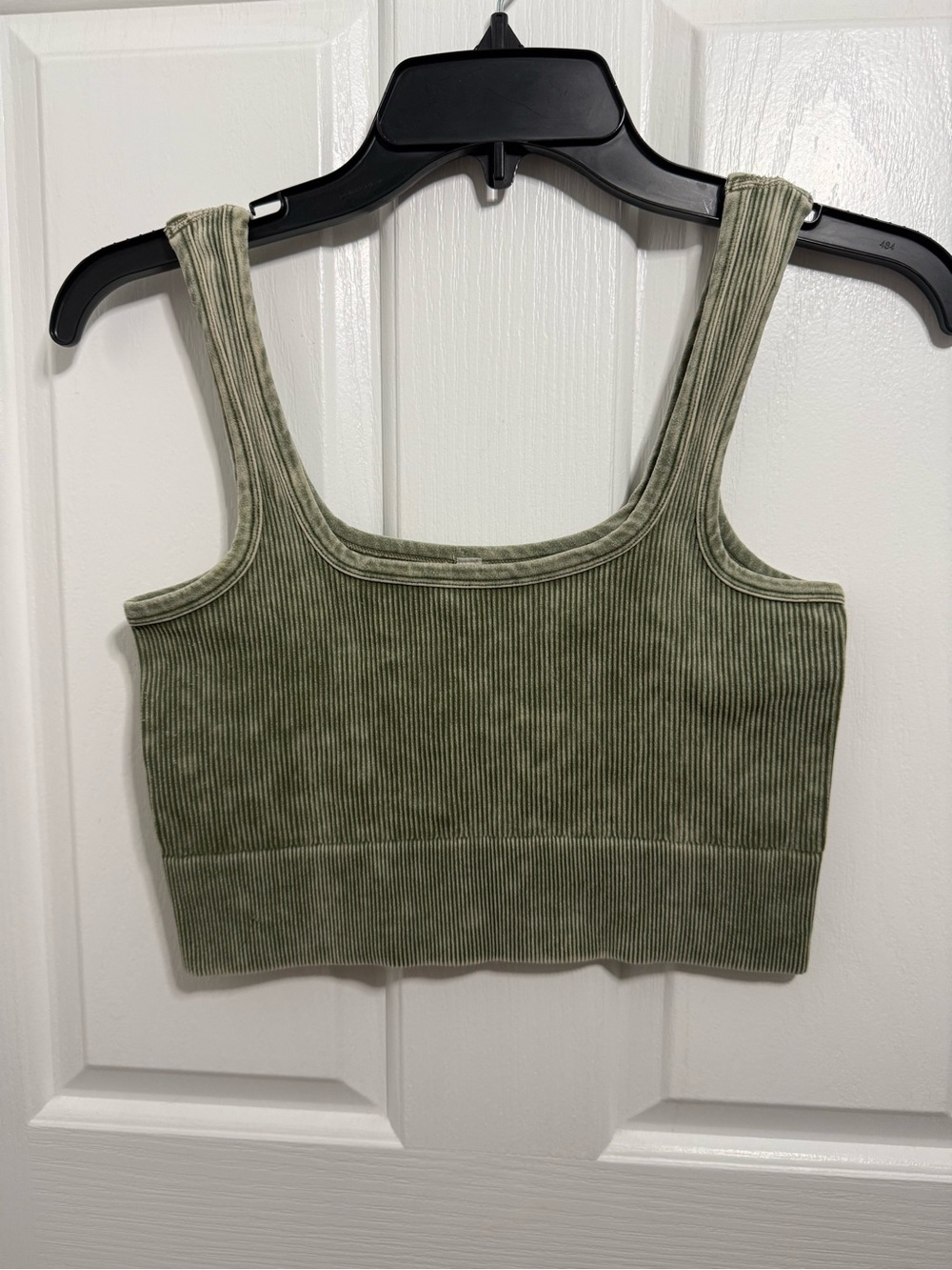 Zenana Outfitters Olive Ribbed Square-Neck Crop Top